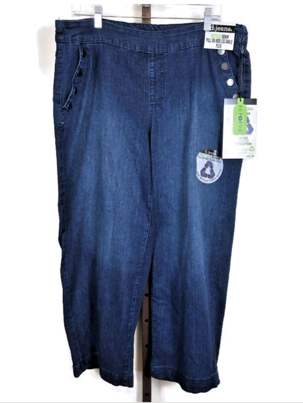 d.jeans Women's Plus 14W Recycled Denim Pull On Wide Leg Ankle Blue Jeans NWT